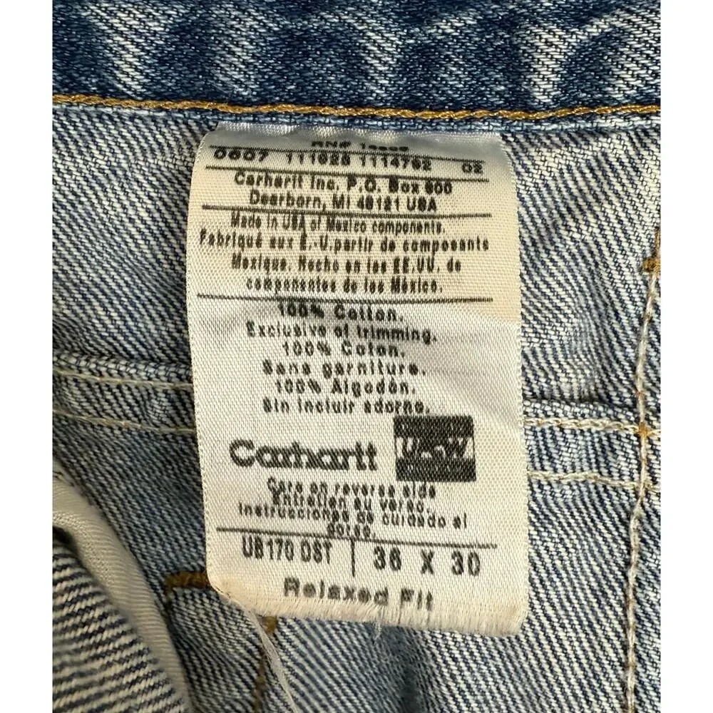 Carhartt Blue Straight Relaxed Fit Denim Jeans Pockets Size 36 x 30 Casual Denim